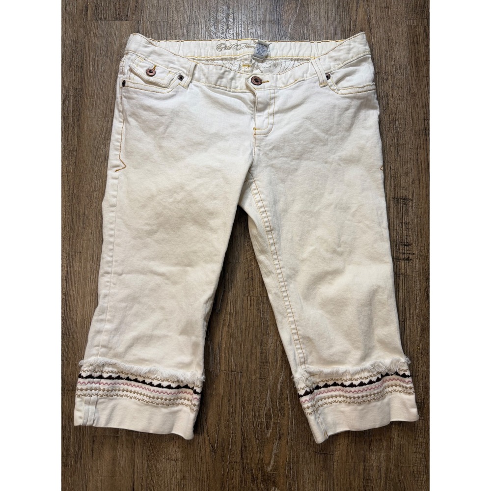 Old Navy White Denim Capri Pants Embroidered Frayed Hem Size 14 394288-02-1